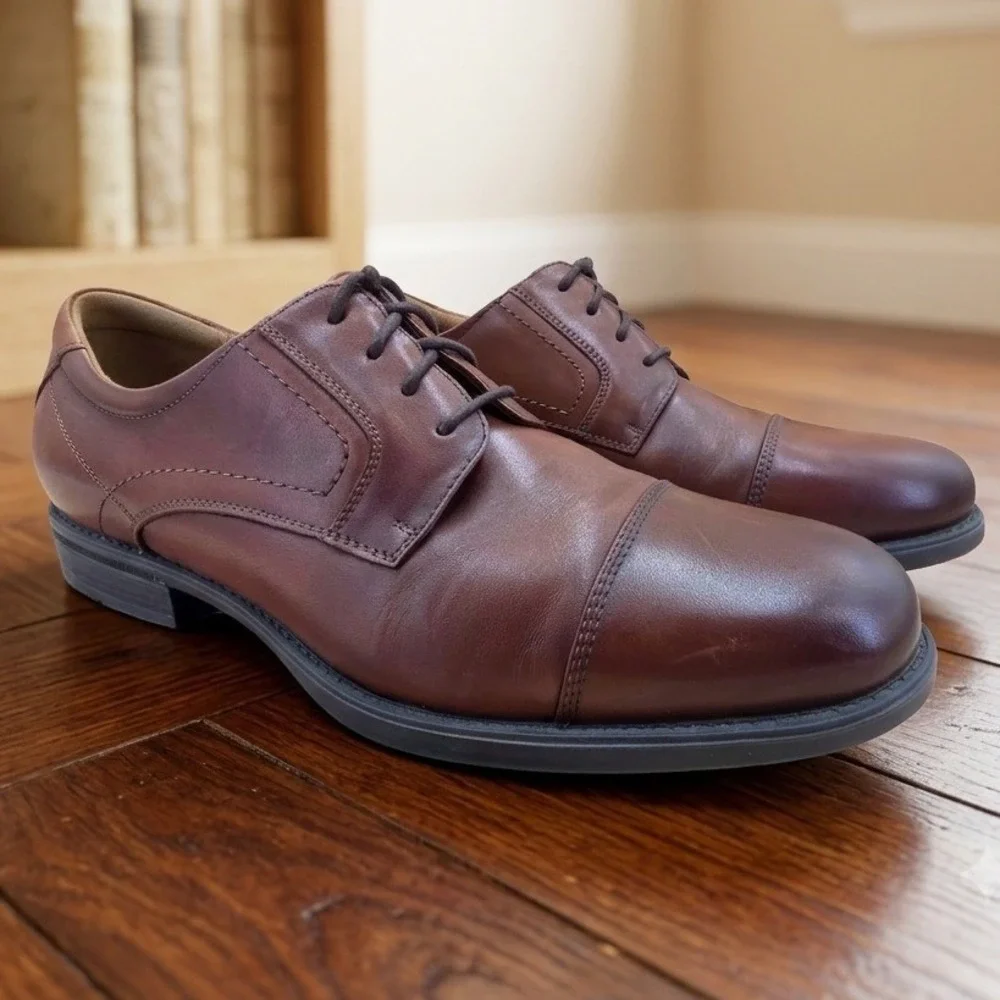 Florsheim Comfortech Mens 9.5D Brown Leather Cap Toe Oxford Shoes 12138-221